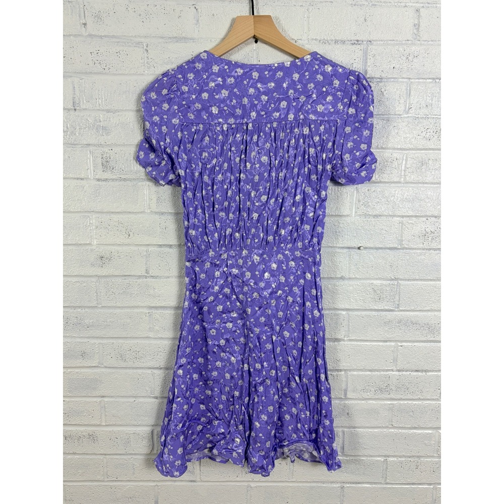 Free People Lavender Bond Street Floral Mini Dress Womens 2 Ruched Puff Sleeve - Picture 2 of 13